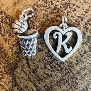 James Avery Silver Initial Heart and Basketball Charms